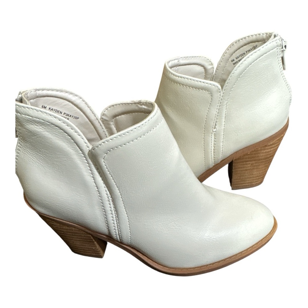 Anthropologie Joie Kayden Off White/Cream Leather Heeled Ankle Boots - Picture 3 of 8